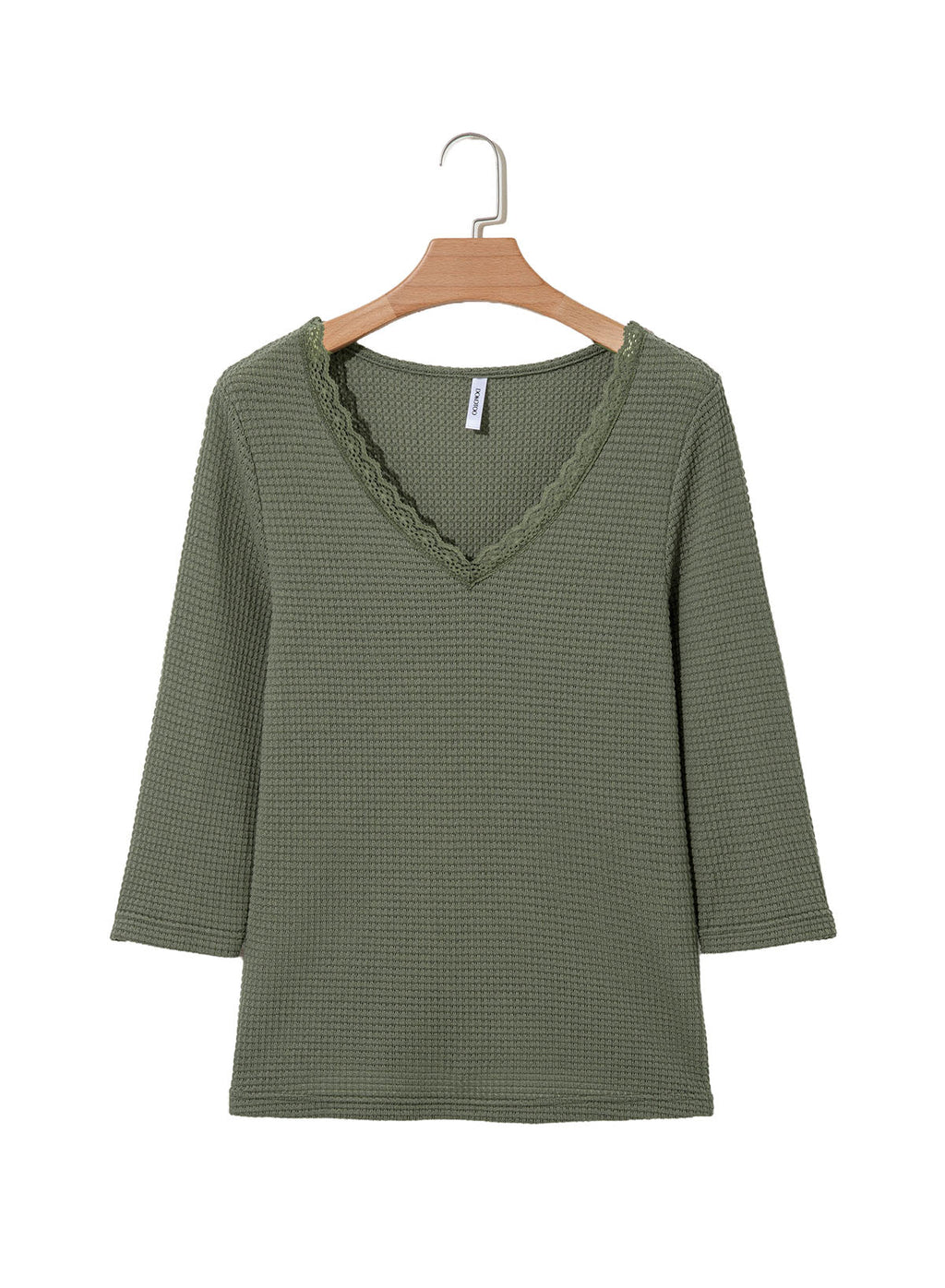Women Casual Waffle Lace Splice 3/4 Sleeve Tops