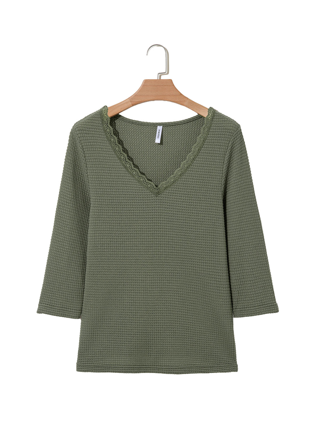 Women Casual Waffle Lace Splice 3/4 Sleeve Tops