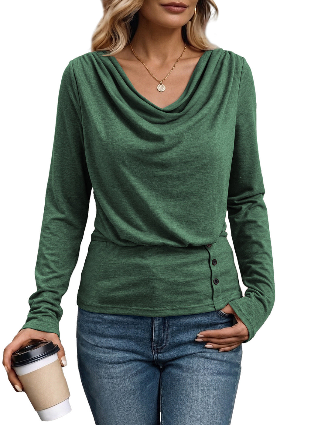 Women's Cowl Neck Long Sleeve Shirts Dressy Tops