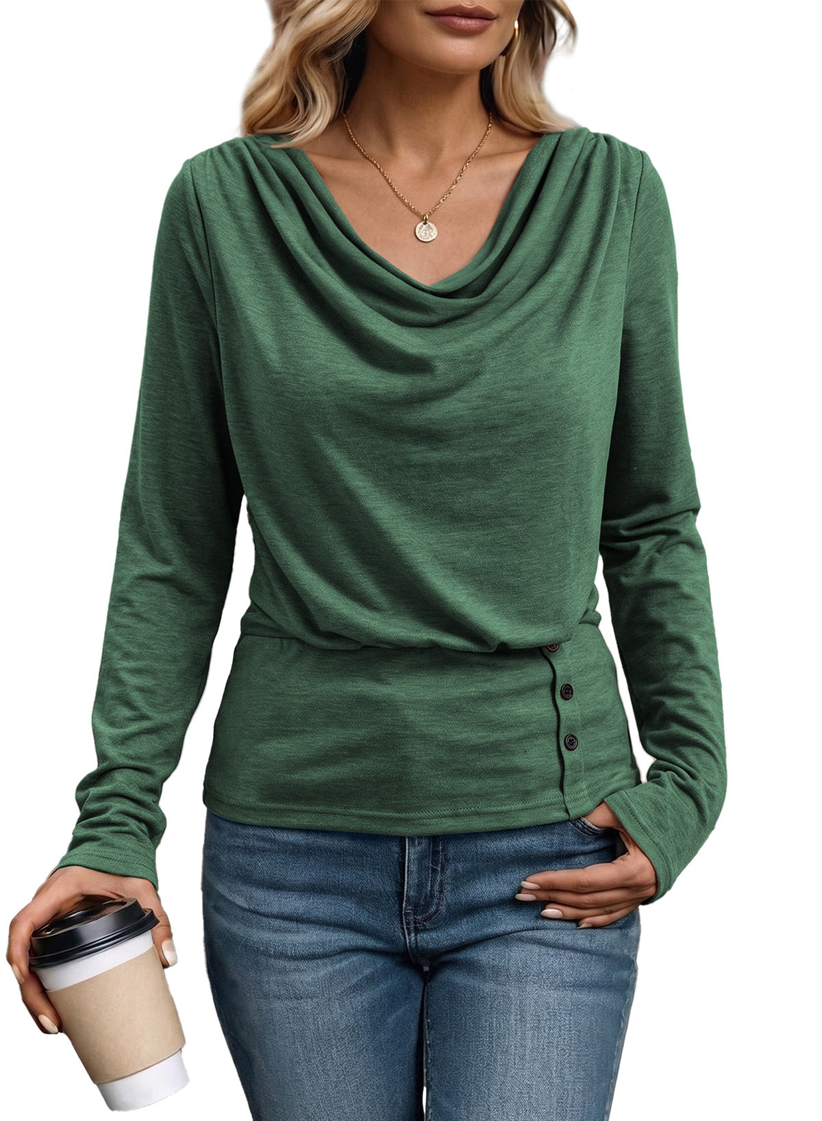 Women's Cowl Neck Long Sleeve Shirts Dressy Tops