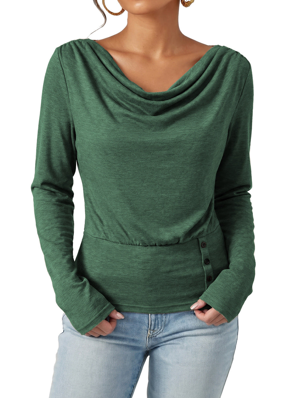 Women's Cowl Neck Long Sleeve Shirts Dressy Tops