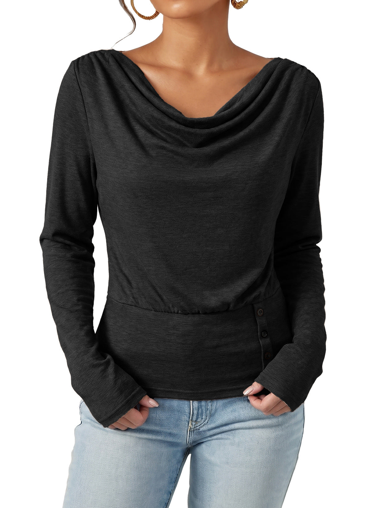 Women's Cowl Neck Long Sleeve Shirts Dressy Tops