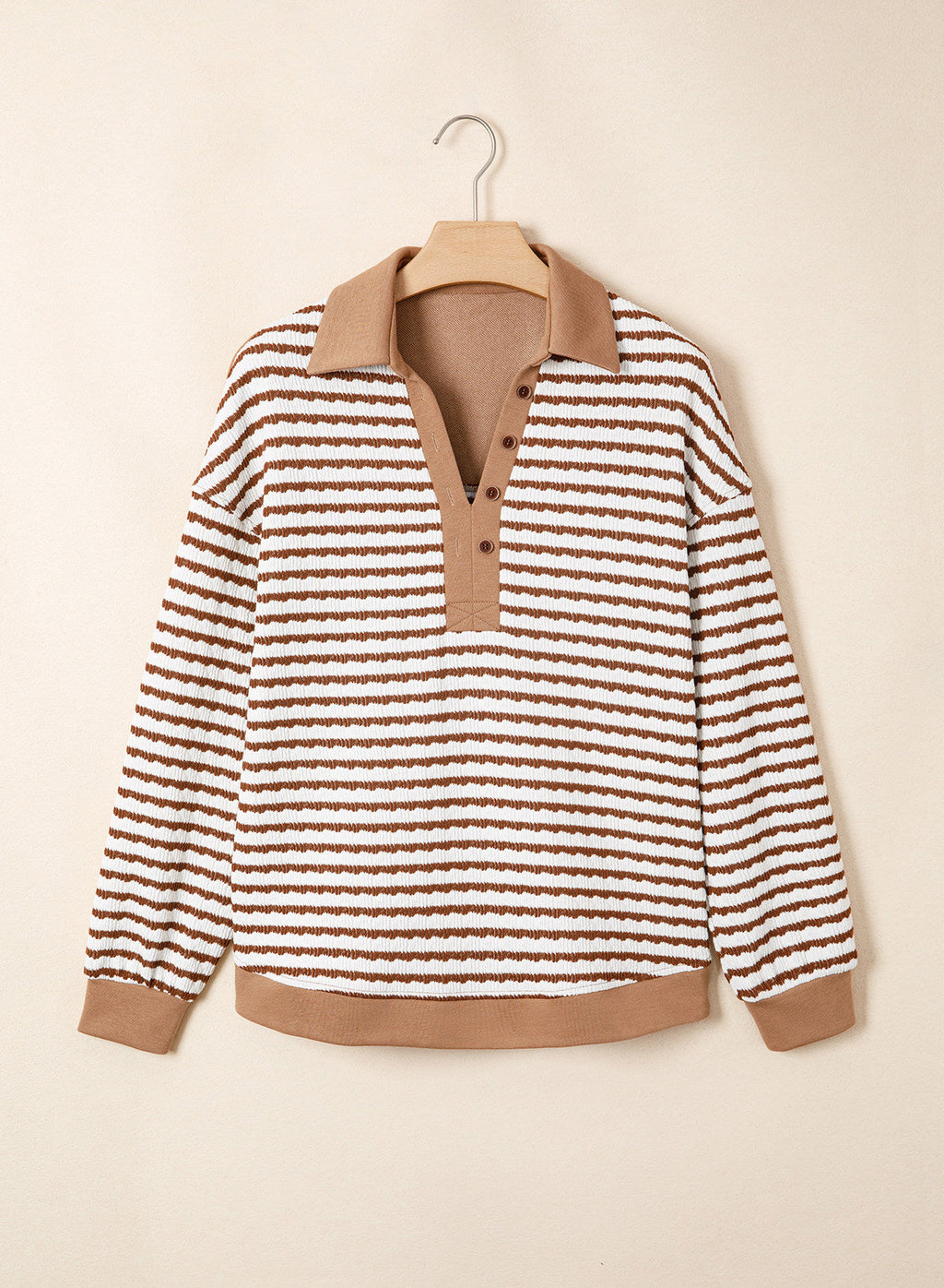 Dokotoo Oversized Henley Neck Sweatshirt for Women Striped Pullover Tops