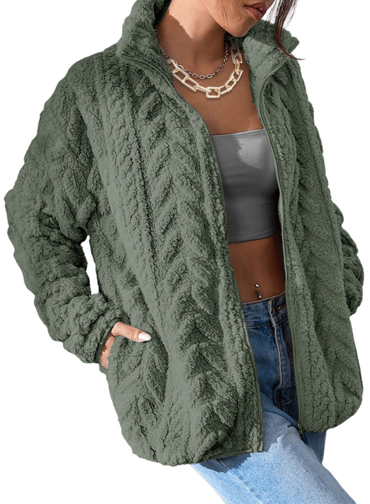 Dokotoo Winter Fleece Jacket for Women 2026 Zipper Casual Coat with Pockets
