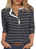 Womens Tops 3/4 Length Sleeve V Neck Loose Casual T Shirts