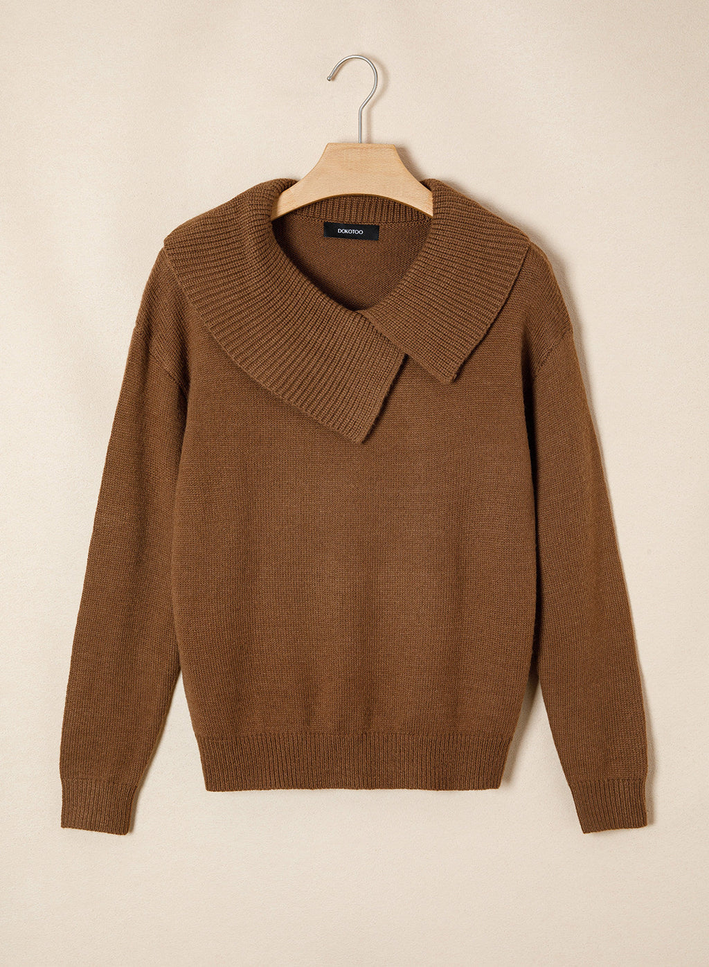 Asymmetrical Lapel Collar Pullover Sweater Tops
