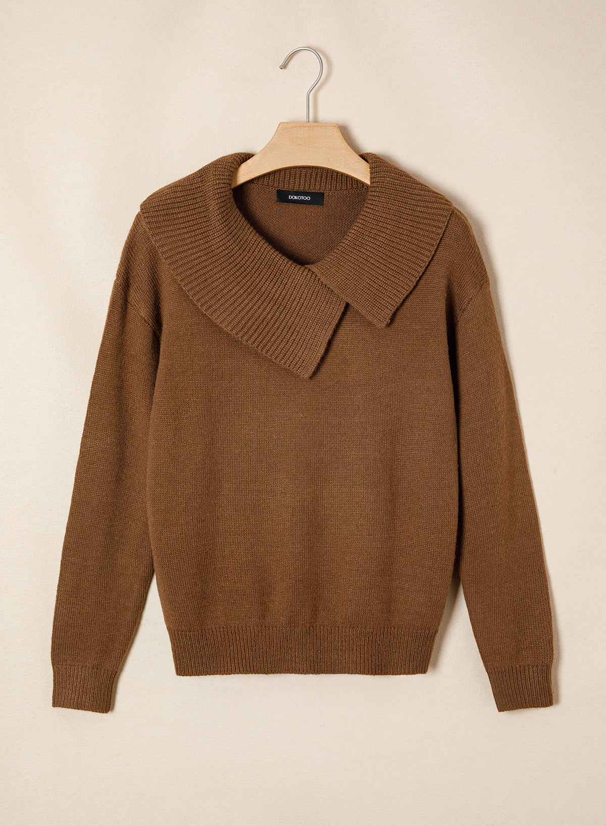 Asymmetrical Lapel Collar Pullover Sweater Tops