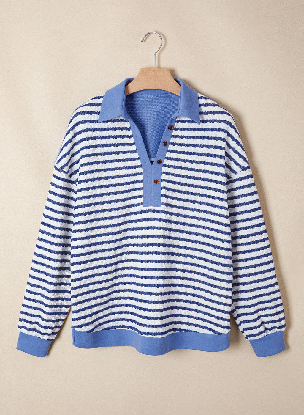 Dokotoo Oversized Henley Neck Sweatshirt for Women Striped Pullover Tops