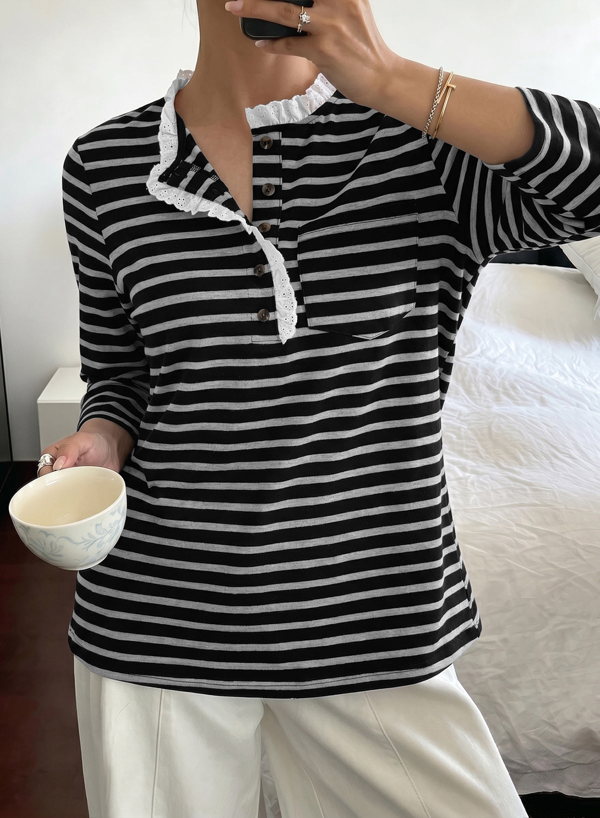 Womens Tops 3/4 Length Sleeve V Neck Loose Casual T Shirts