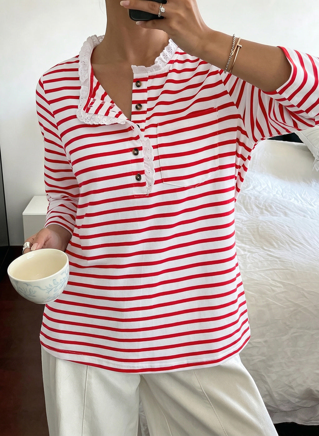 Womens Tops 3/4 Length Sleeve V Neck Loose Casual T Shirts