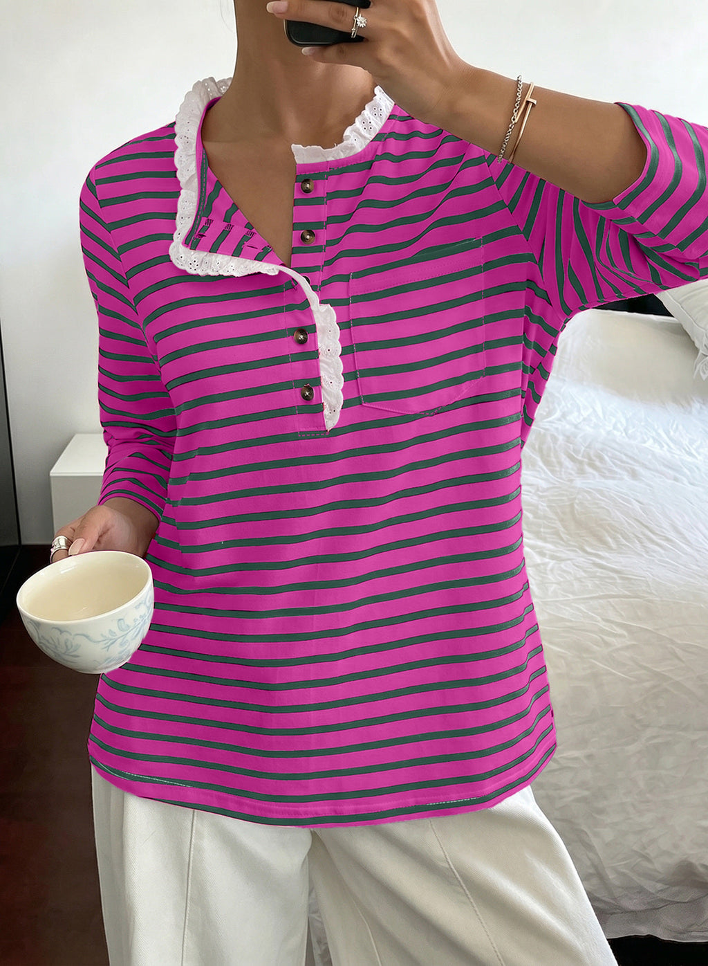 Womens Tops 3/4 Length Sleeve V Neck Loose Casual T Shirts