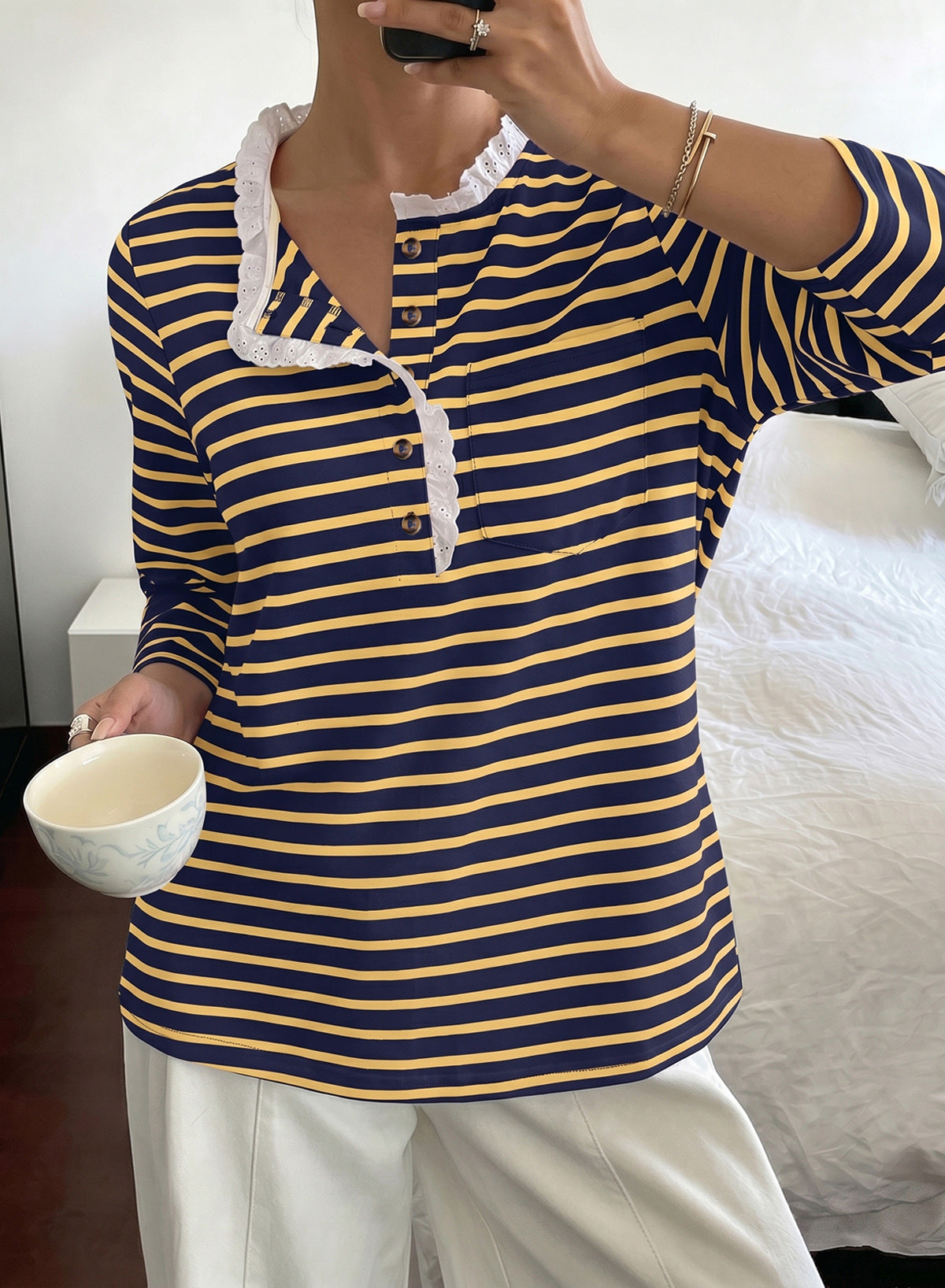 Womens Tops 3/4 Length Sleeve V Neck Loose Casual T Shirts