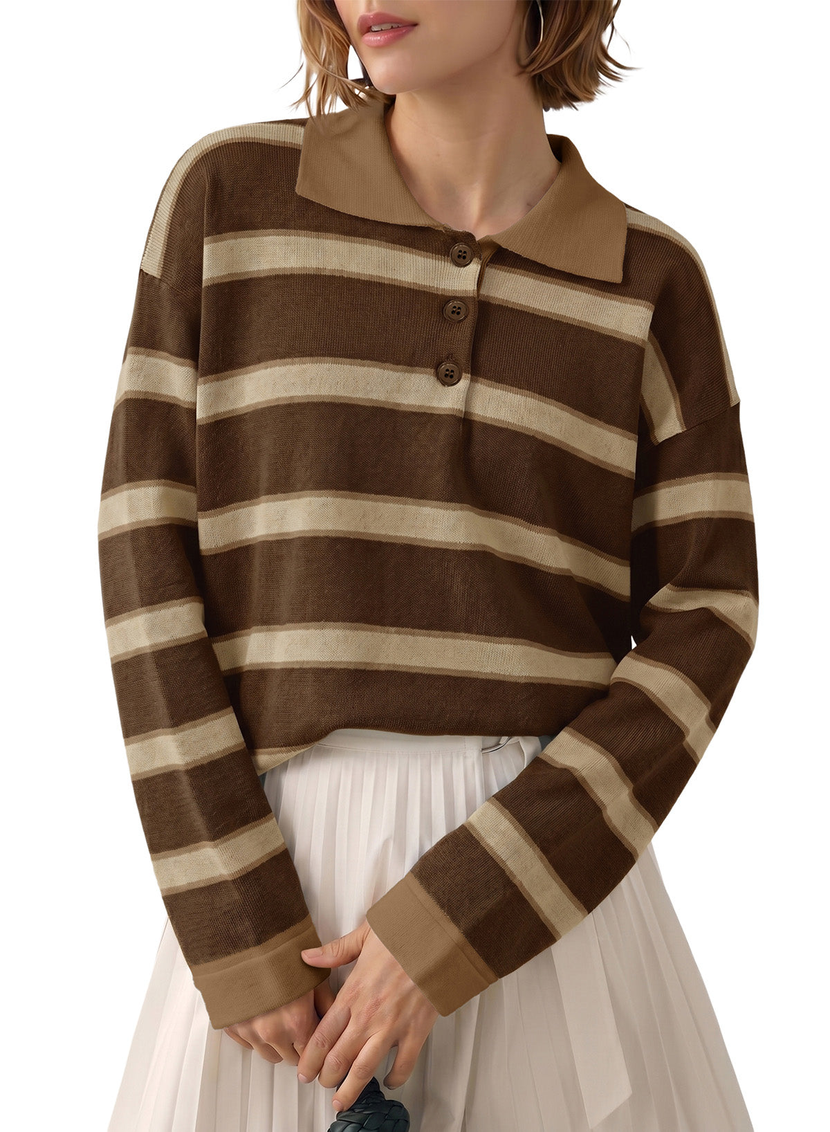 Dokotoo Sweaters for Women Oversized Striped Polo V Neck Knit Pullover Tops