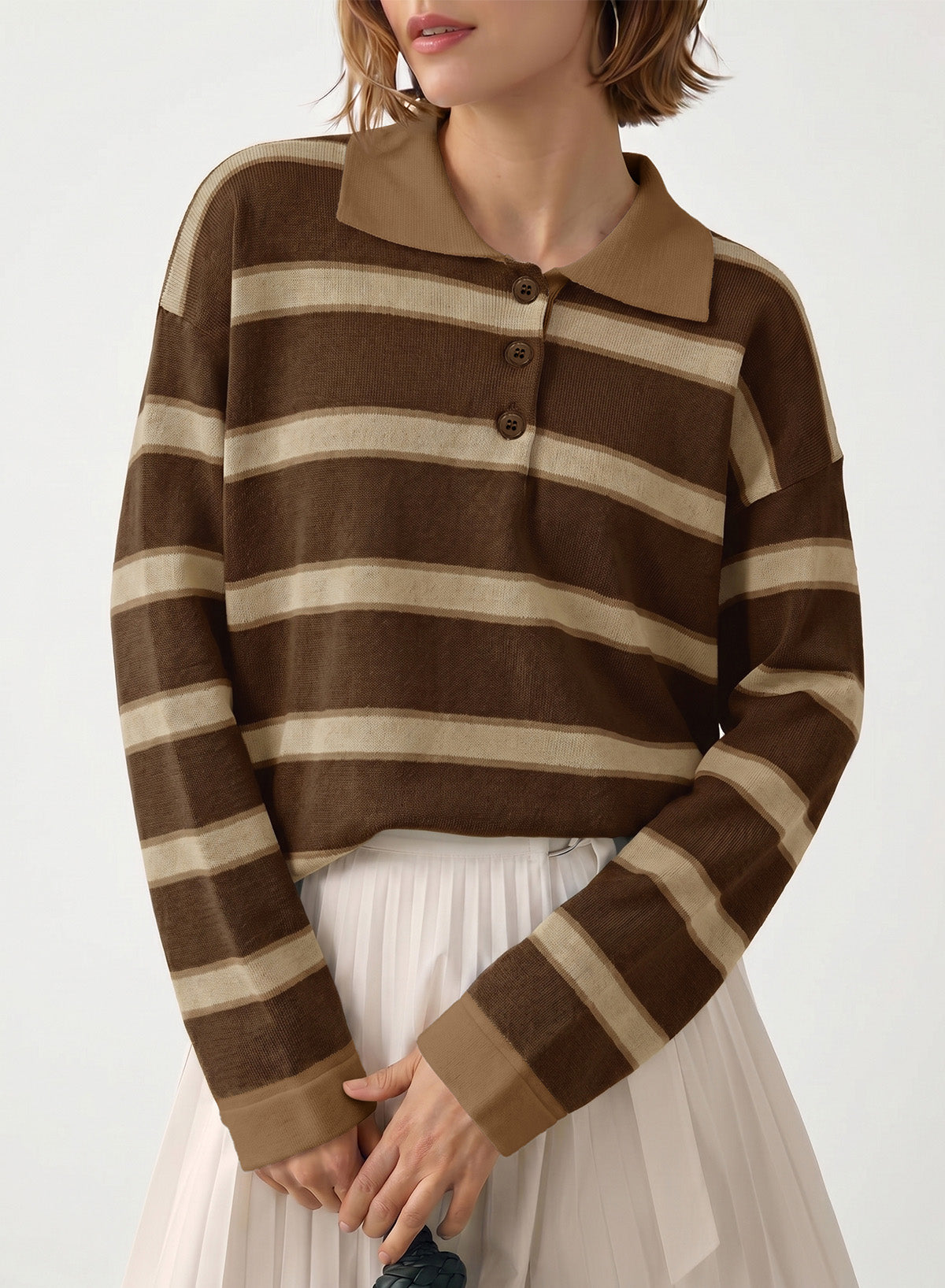 Dokotoo Sweaters for Women Oversized Striped Polo V Neck Knit Pullover Tops