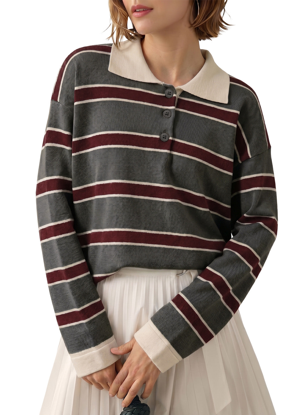 Dokotoo Sweaters for Women Oversized Striped Polo V Neck Knit Pullover Tops