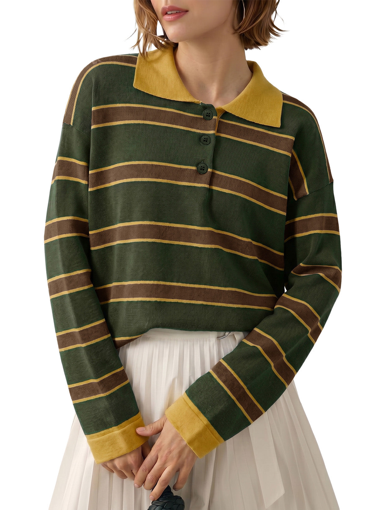Dokotoo Sweaters for Women Oversized Striped Polo V Neck Knit Pullover Tops