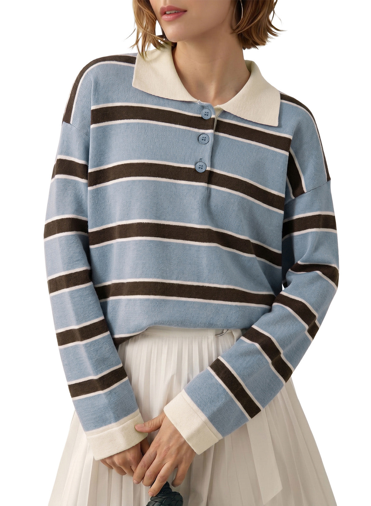 Dokotoo Sweaters for Women Oversized Striped Polo V Neck Knit Pullover Tops