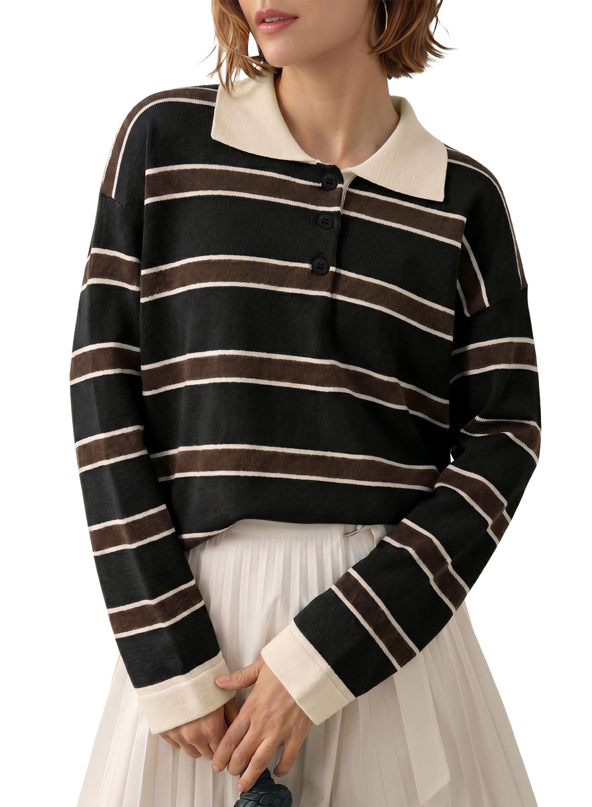 Dokotoo Sweaters for Women Oversized Striped Polo V Neck Knit Pullover Tops