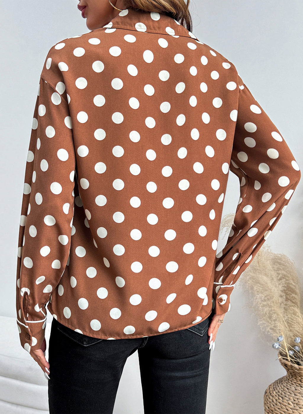 Womens Tops Polka Dot Long Sleeve Button Down Blouses
