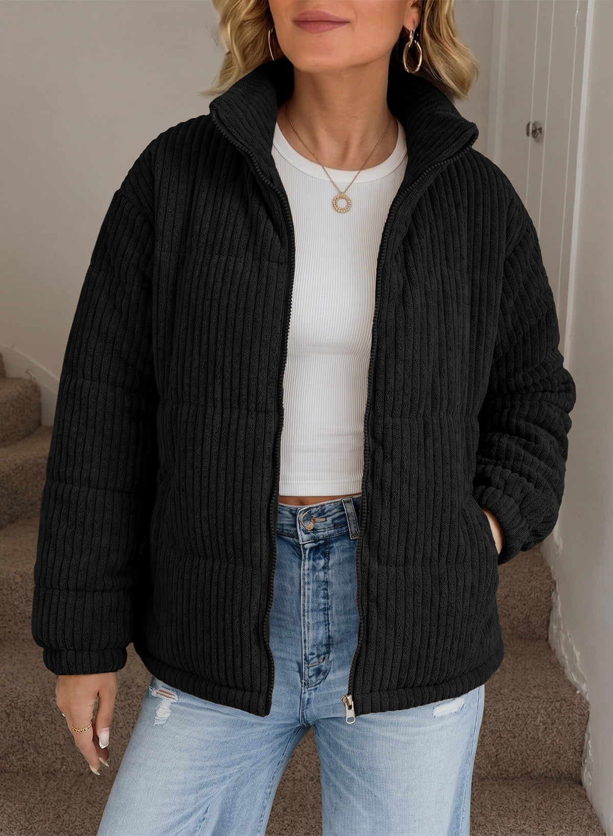 Corduroy Padded Coat In Fall/Winter