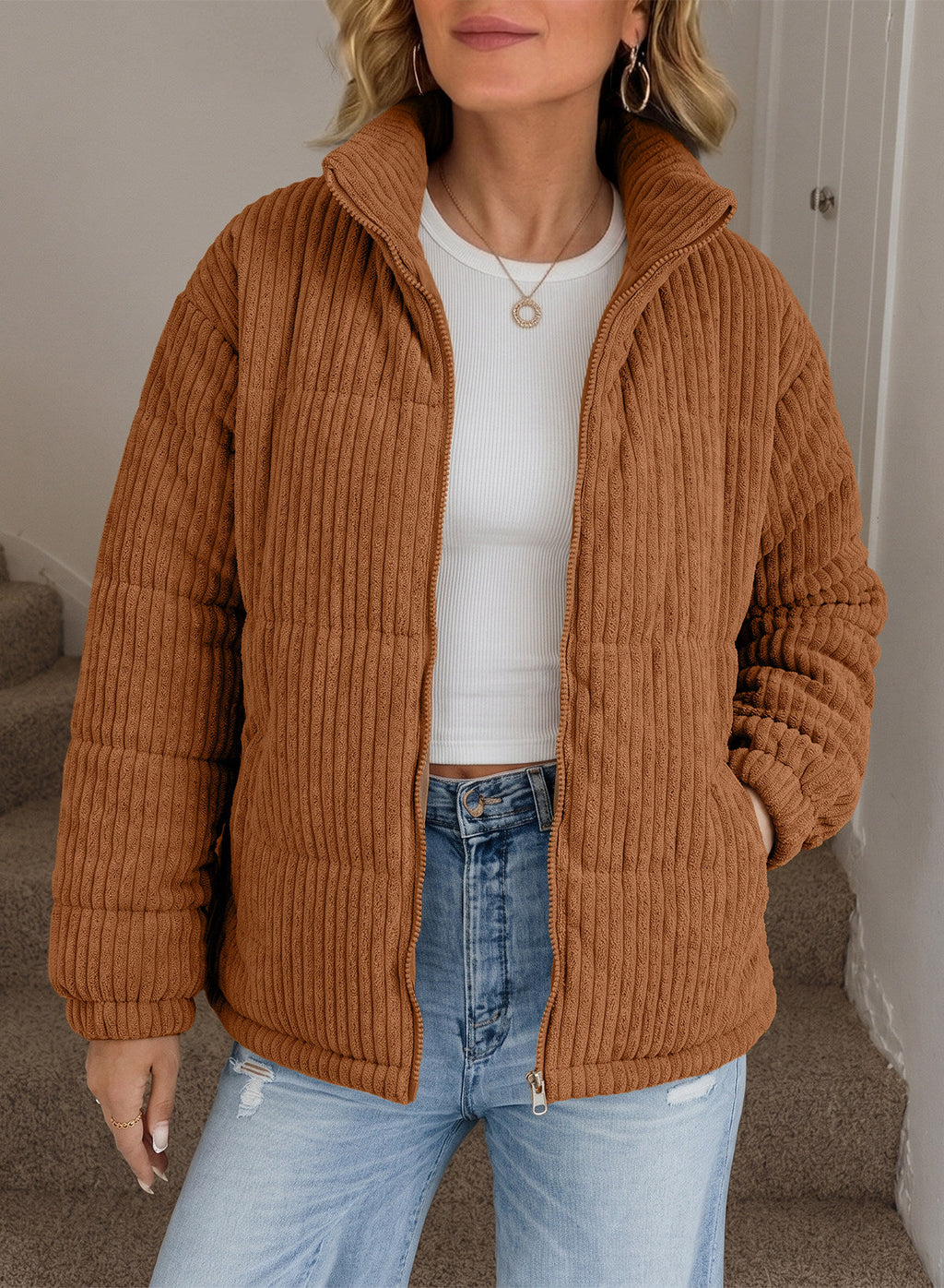 Corduroy Padded Coat In Fall/Winter