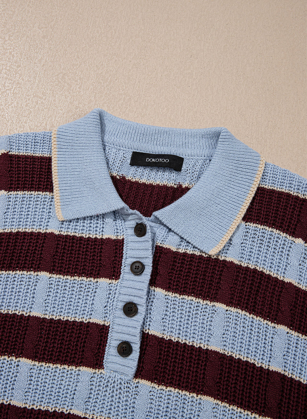 Dokotoo Sweaters for Women Long Sleeve Striped Color Block Button Polo Lapel Collar Cable Knit Casual Pullover Sweater Tops