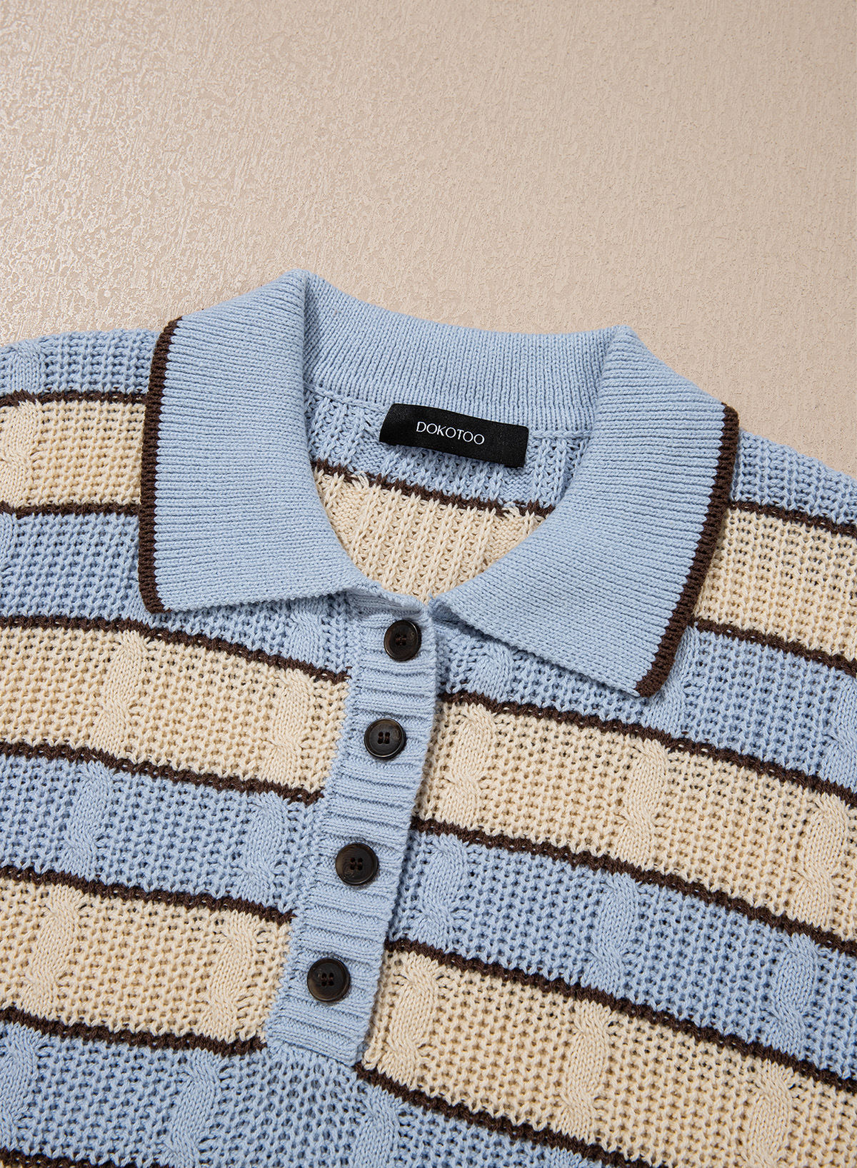 Dokotoo Sweaters for Women Long Sleeve Striped Color Block Button Polo Lapel Collar Cable Knit Casual Pullover Sweater Tops
