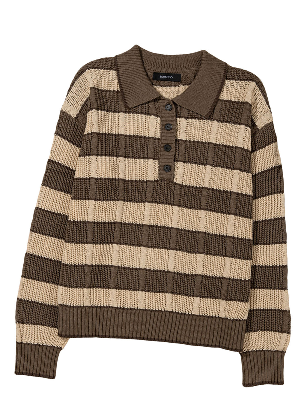 Dokotoo Sweaters for Women Long Sleeve Striped Color Block Button Polo Lapel Collar Cable Knit Casual Pullover Sweater Tops