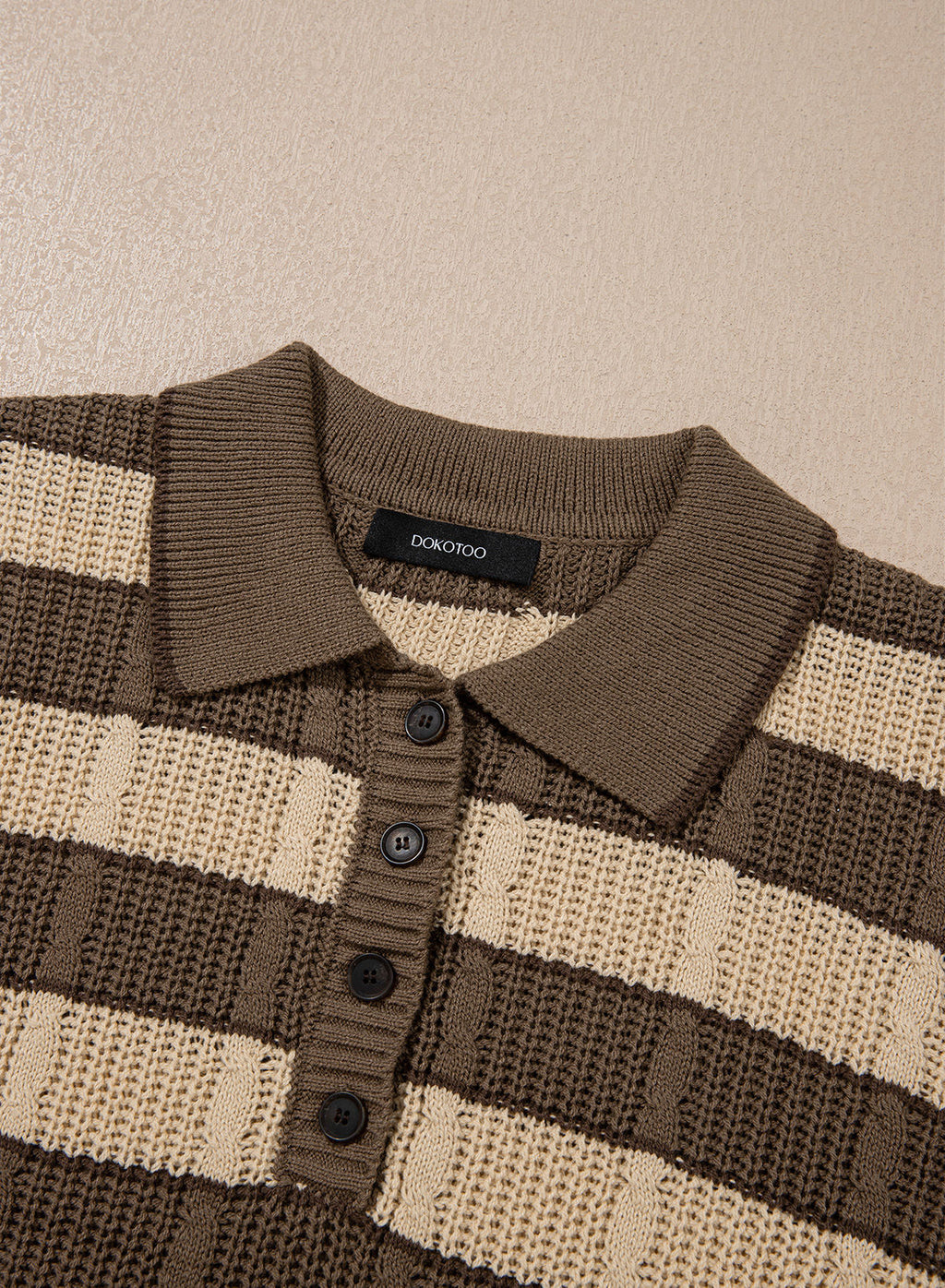 Dokotoo Sweaters for Women Long Sleeve Striped Color Block Button Polo Lapel Collar Cable Knit Casual Pullover Sweater Tops