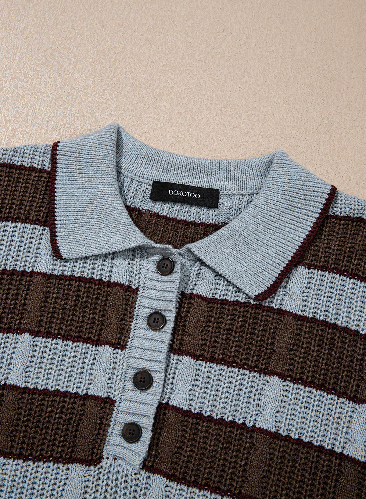 Dokotoo Sweaters for Women Long Sleeve Striped Color Block Button Polo Lapel Collar Cable Knit Casual Pullover Sweater Tops