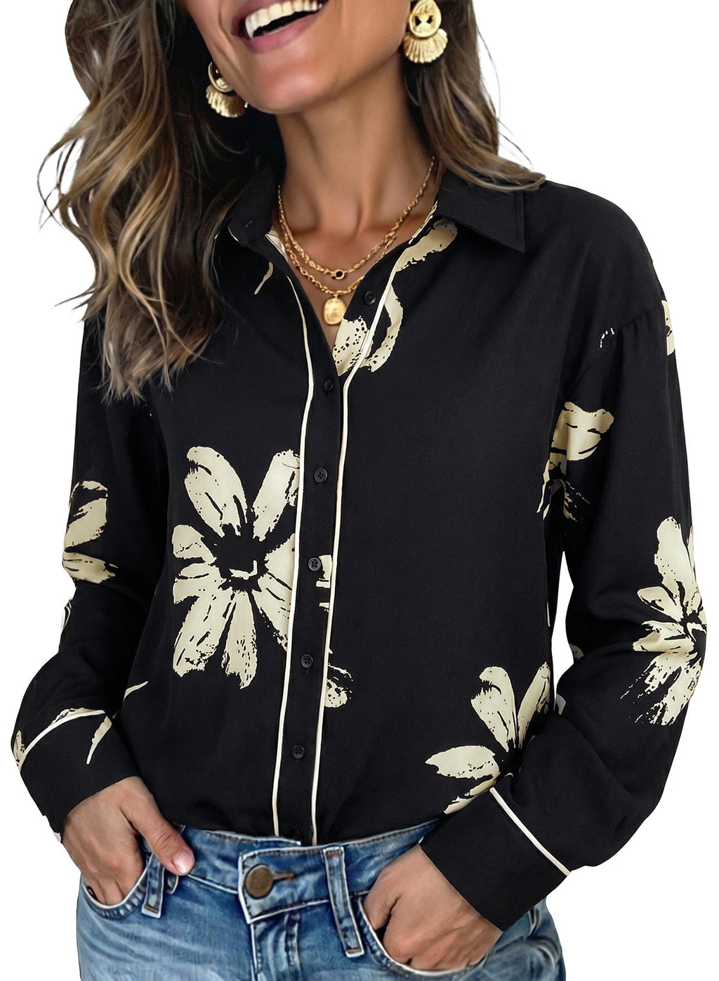 Womens Tops Polka Dot Long Sleeve Button Down Blouses