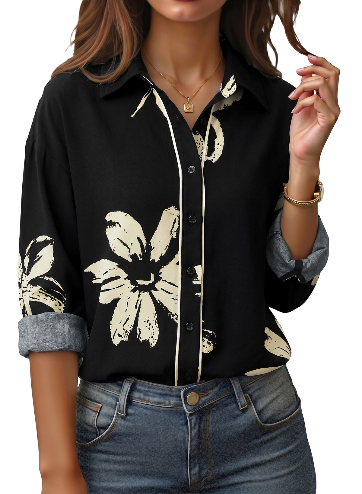 Womens Tops Polka Dot Long Sleeve Button Down Blouses