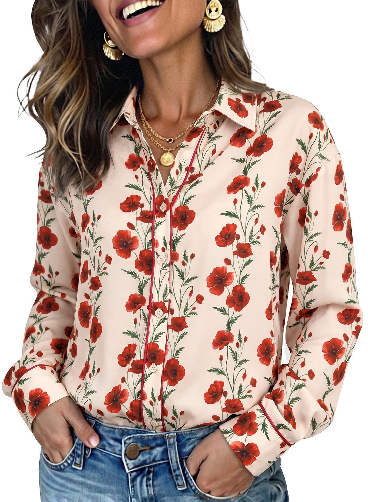Womens Tops Polka Dot Long Sleeve Button Down Blouses