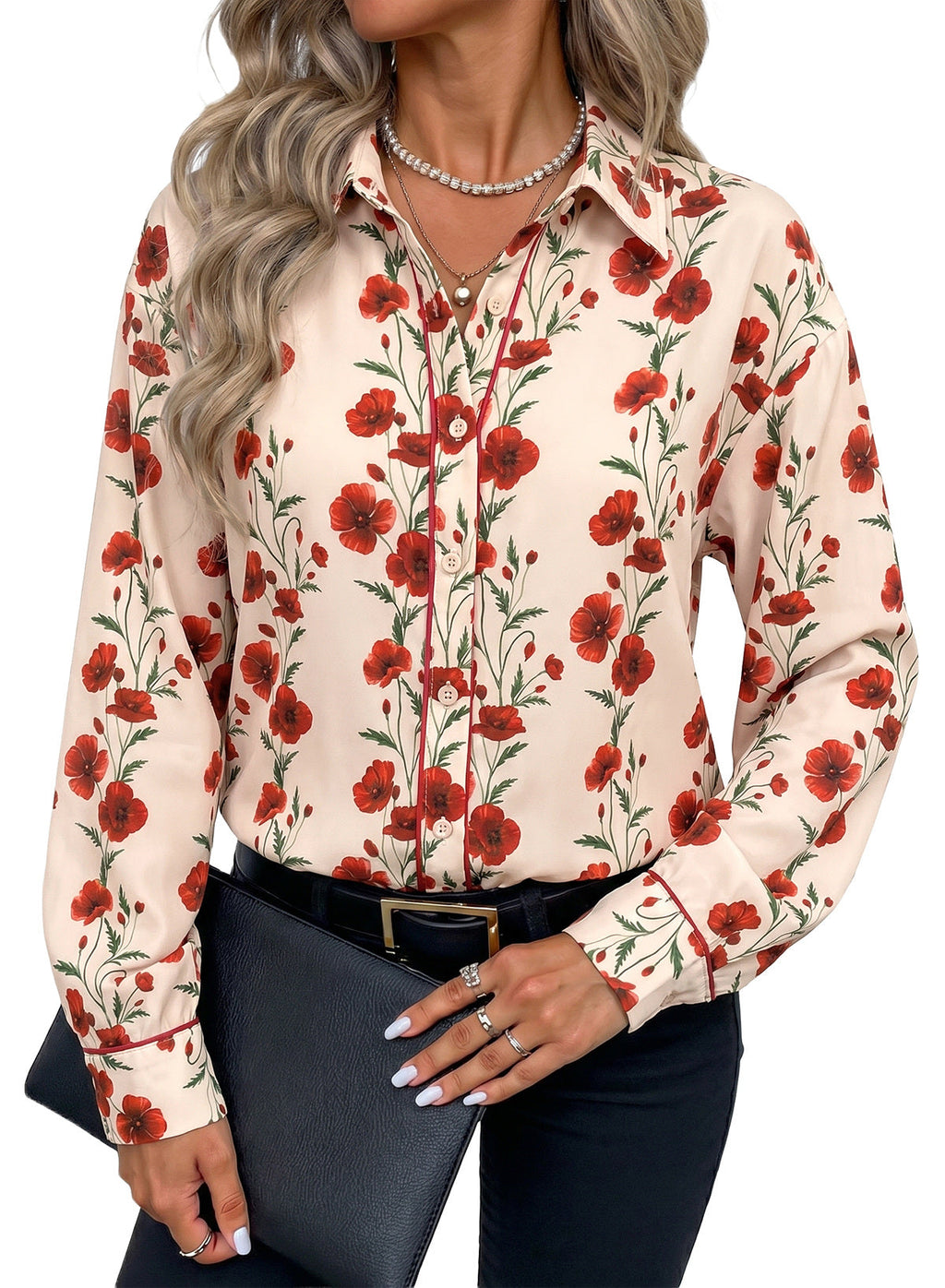 Womens Tops Polka Dot Long Sleeve Button Down Blouses