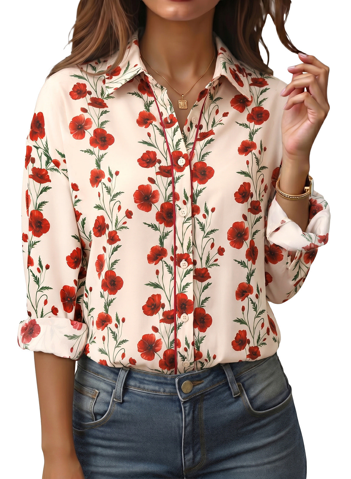 Womens Tops Polka Dot Long Sleeve Button Down Blouses