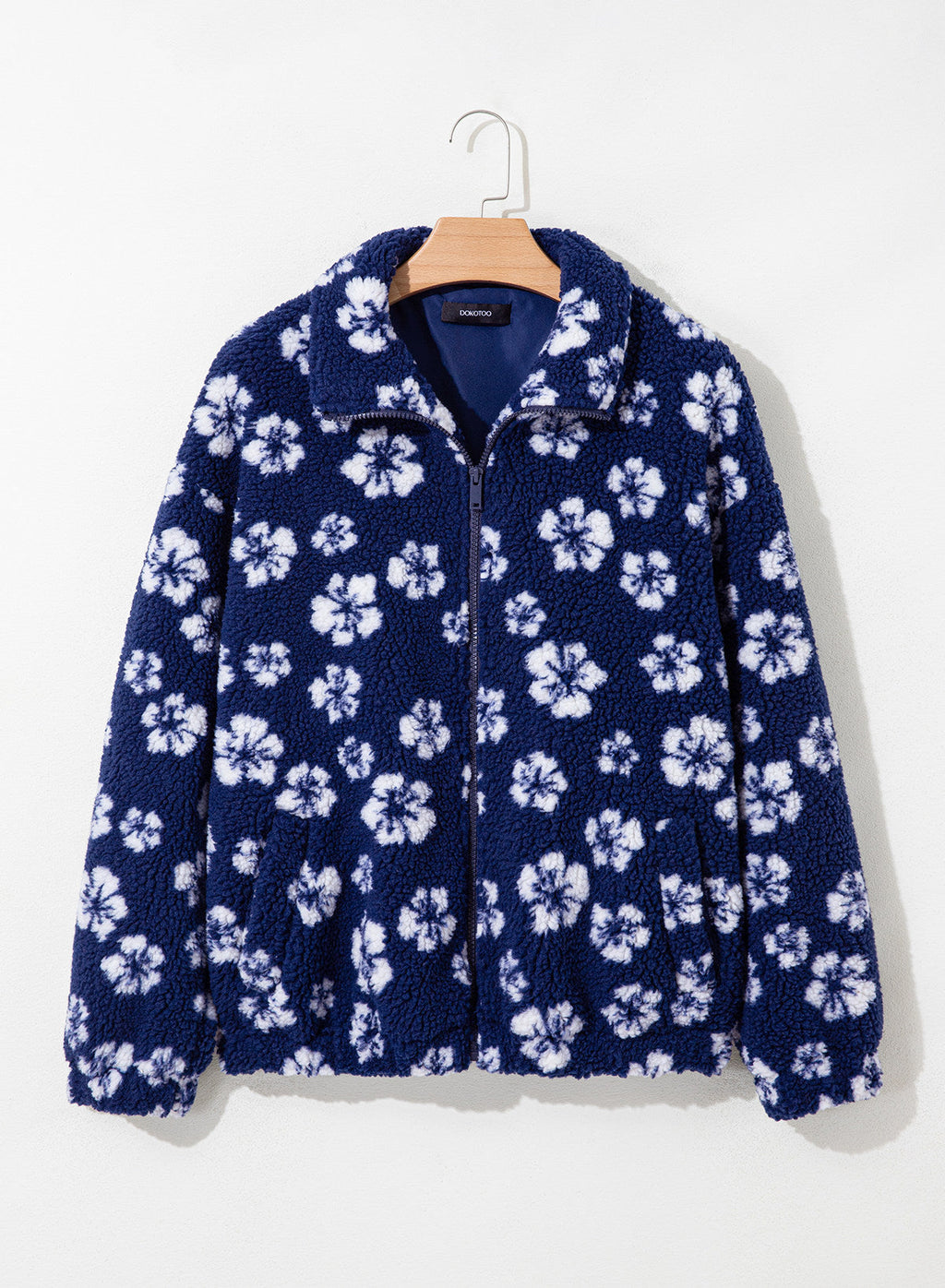 Zip Front Floral Sherpa Fleece Jacket