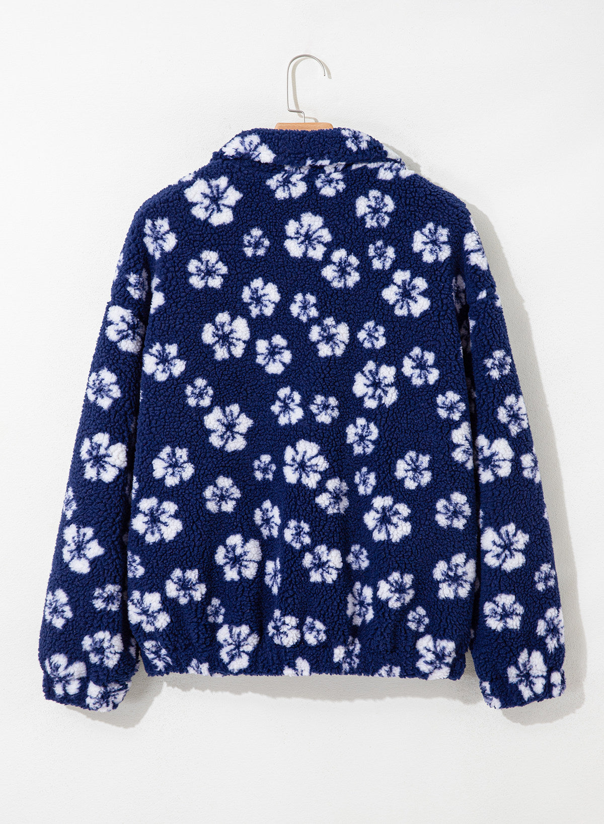 Zip Front Floral Sherpa Fleece Jacket