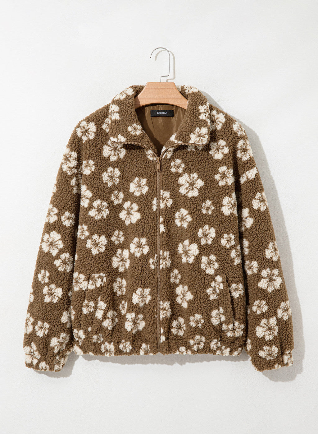 Zip Front Floral Sherpa Fleece Jacket
