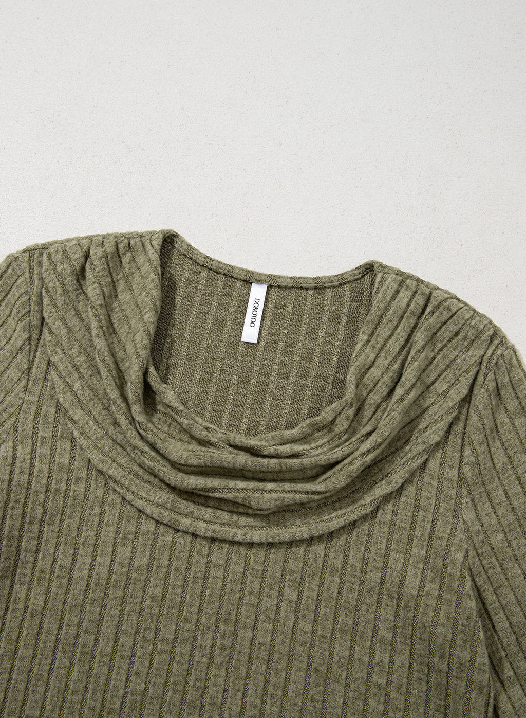 Solid Color Ribbed Knit Cowl Neck Sweater