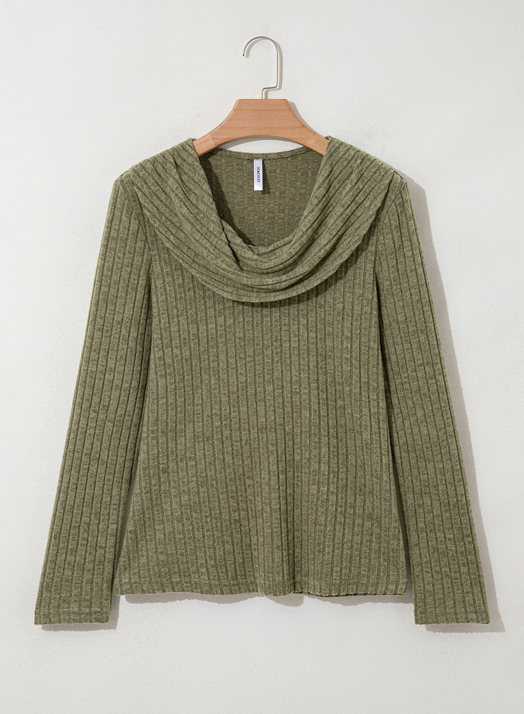 Solid Color Ribbed Knit Cowl Neck Sweater