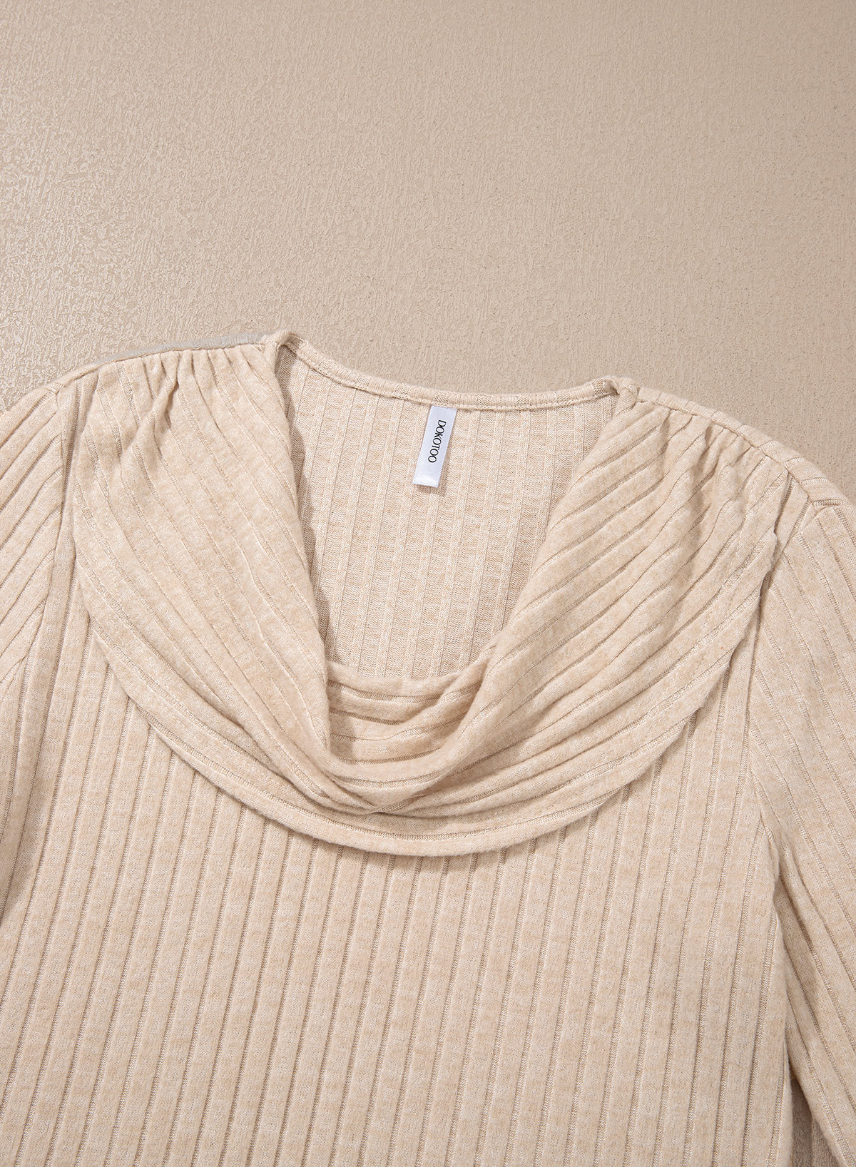 Solid Color Ribbed Knit Cowl Neck Sweater