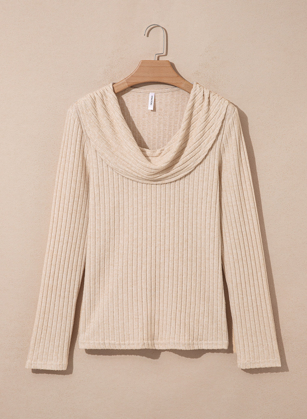 Solid Color Ribbed Knit Cowl Neck Sweater