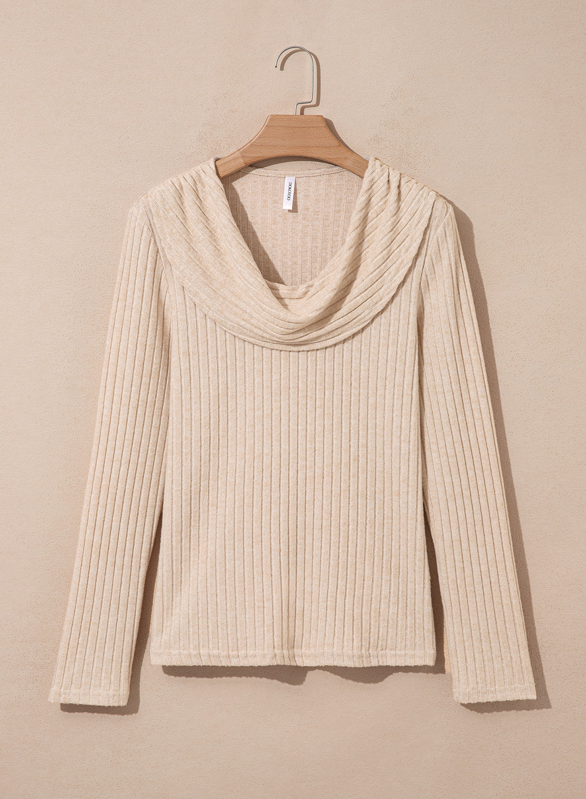 Solid Color Ribbed Knit Cowl Neck Sweater