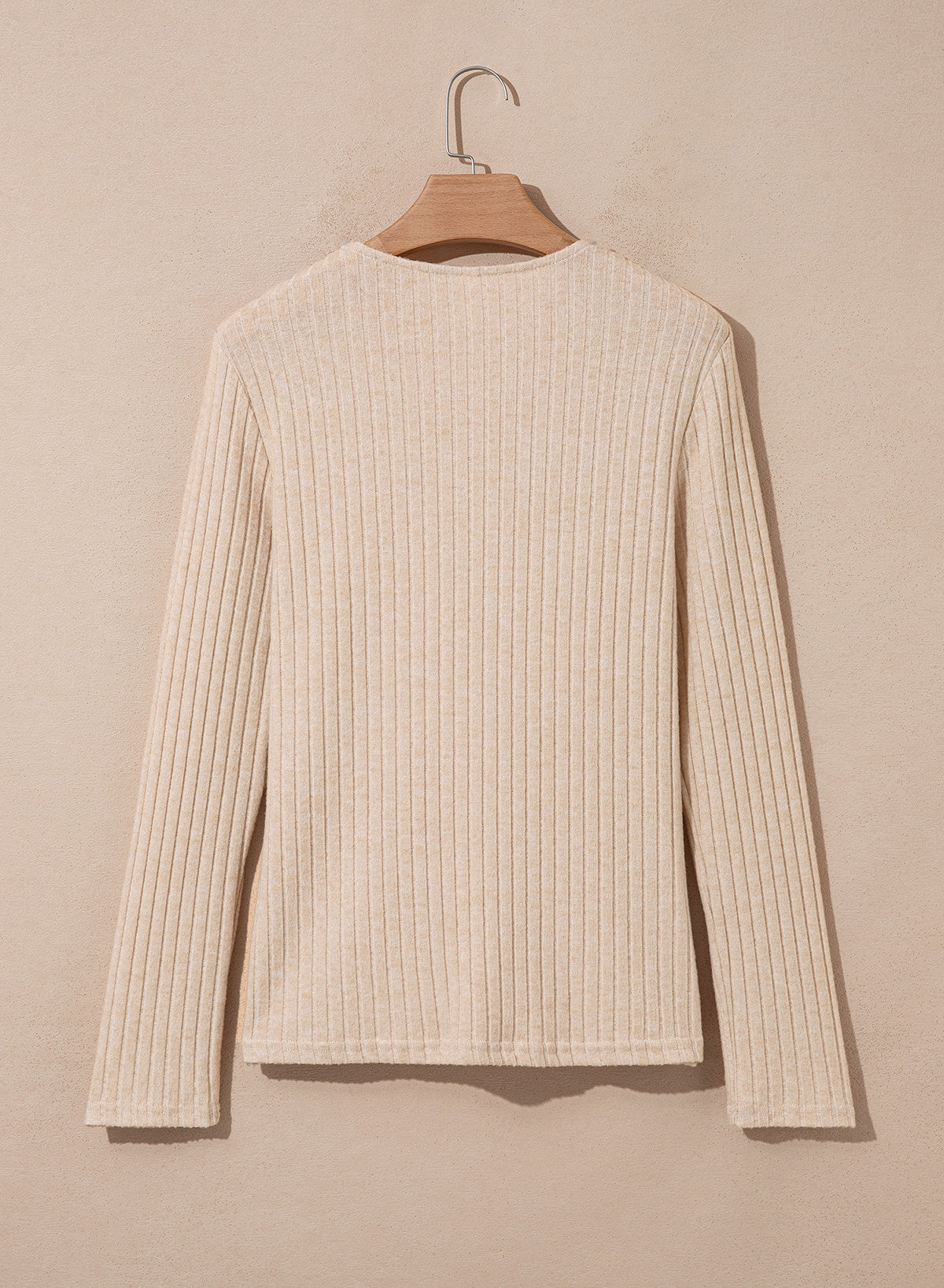 Solid Color Ribbed Knit Cowl Neck Sweater