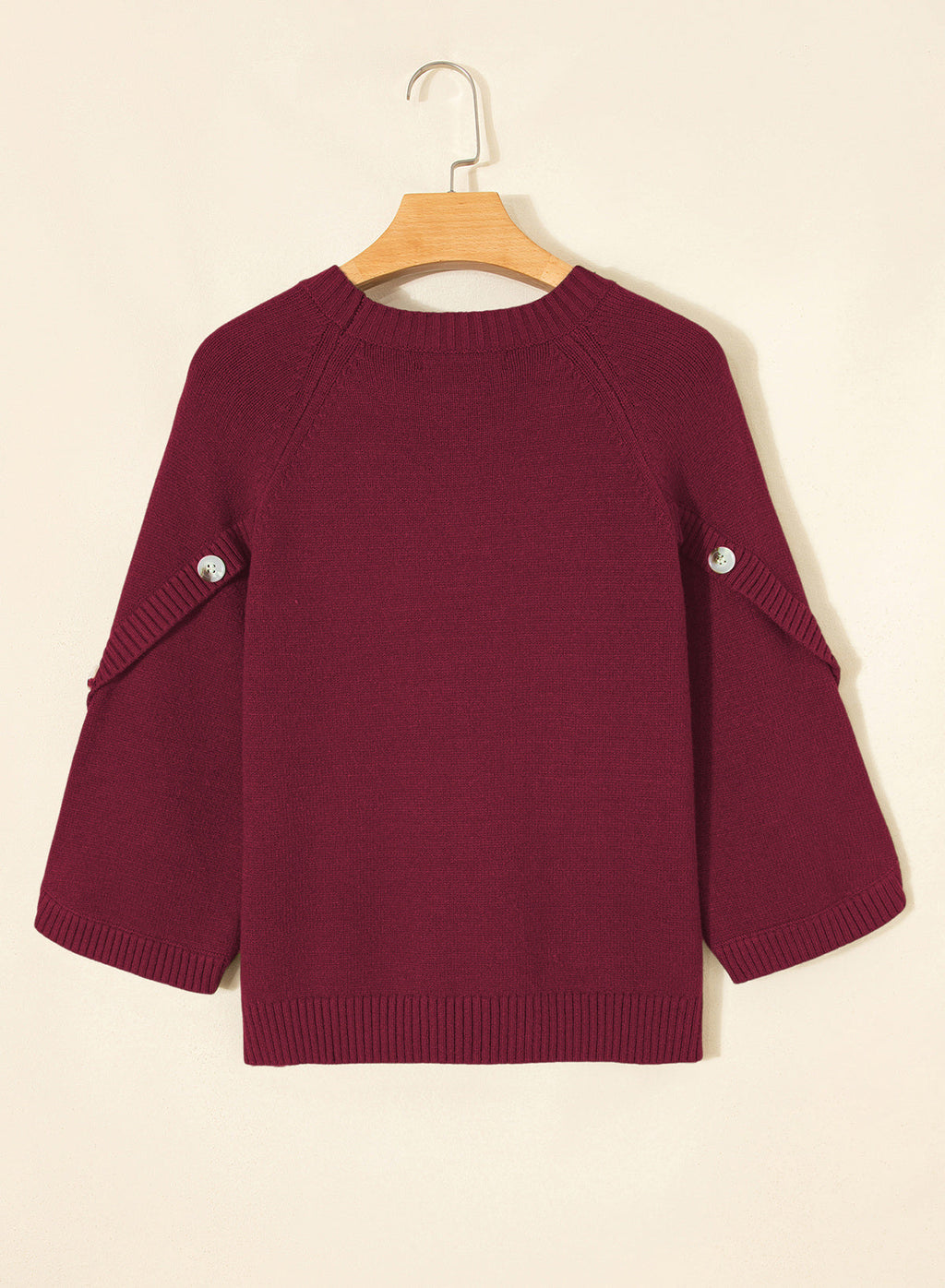Womens Sweaters 3/4 Button Sleeve Crewneck Pullover Sweater Tops