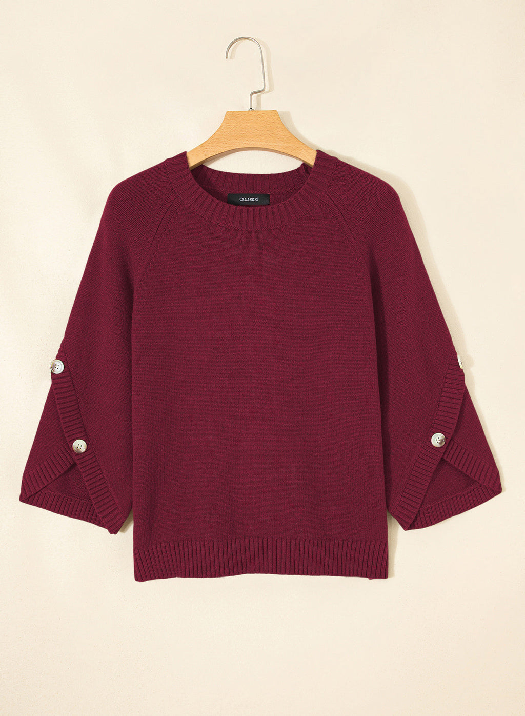 Womens Sweaters 3/4 Button Sleeve Crewneck Pullover Sweater Tops