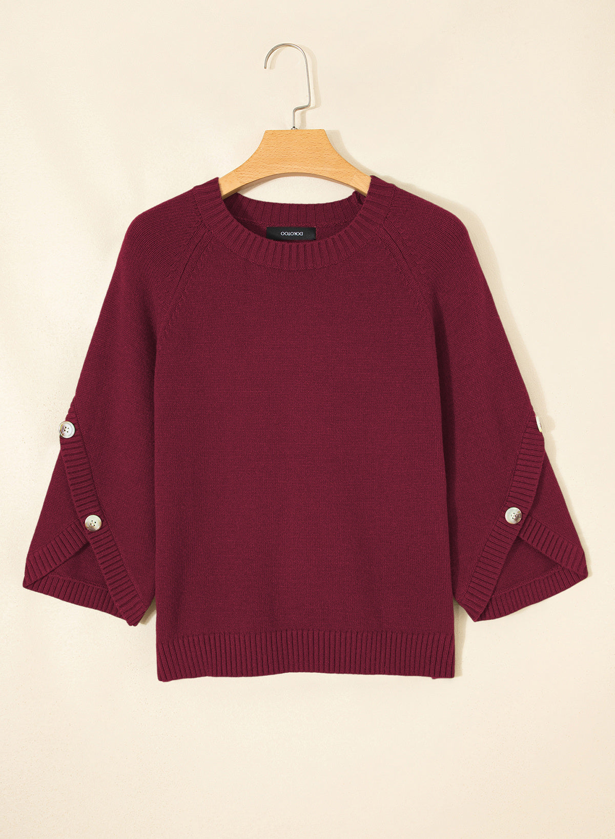 Womens Sweaters 3/4 Button Sleeve Crewneck Pullover Sweater Tops