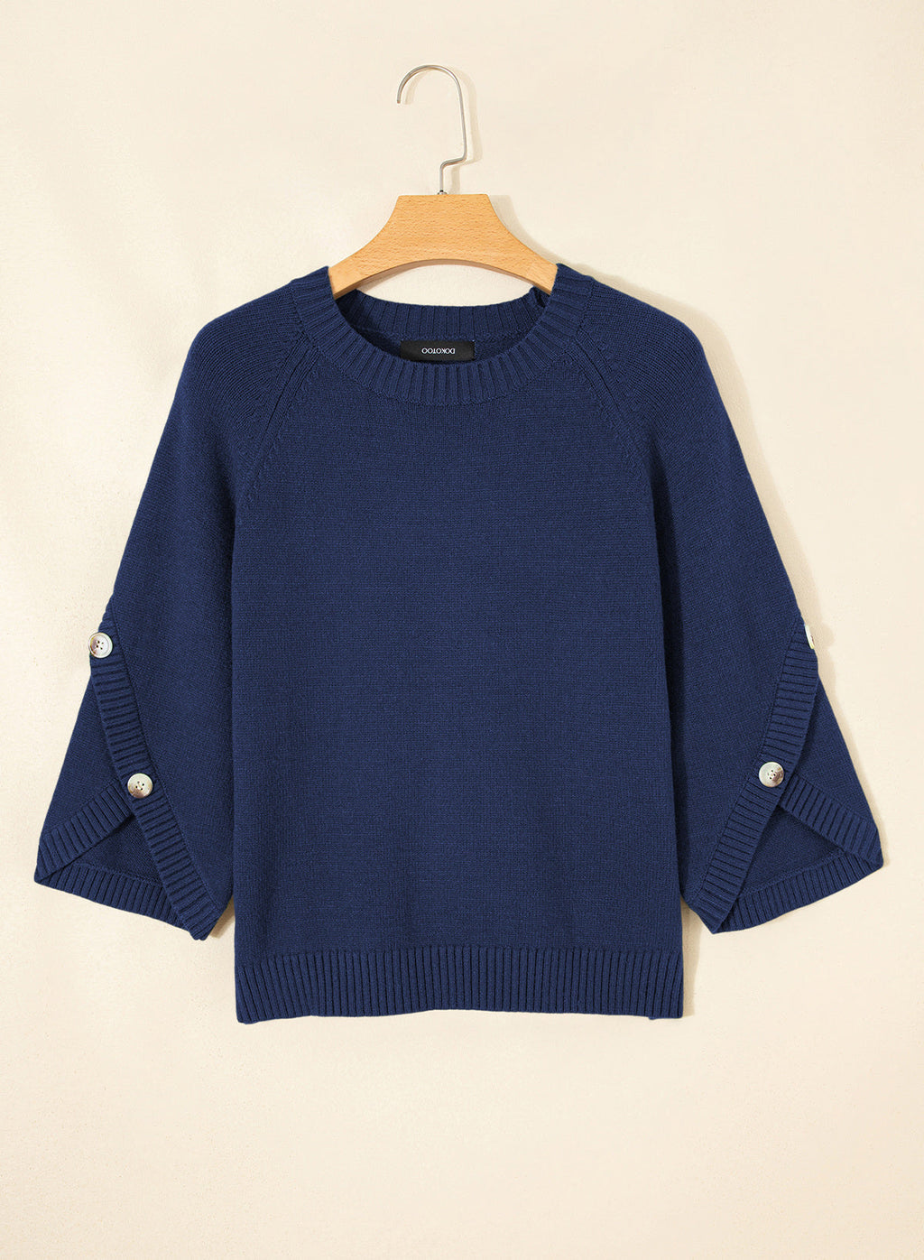 Womens Sweaters 3/4 Button Sleeve Crewneck Pullover Sweater Tops