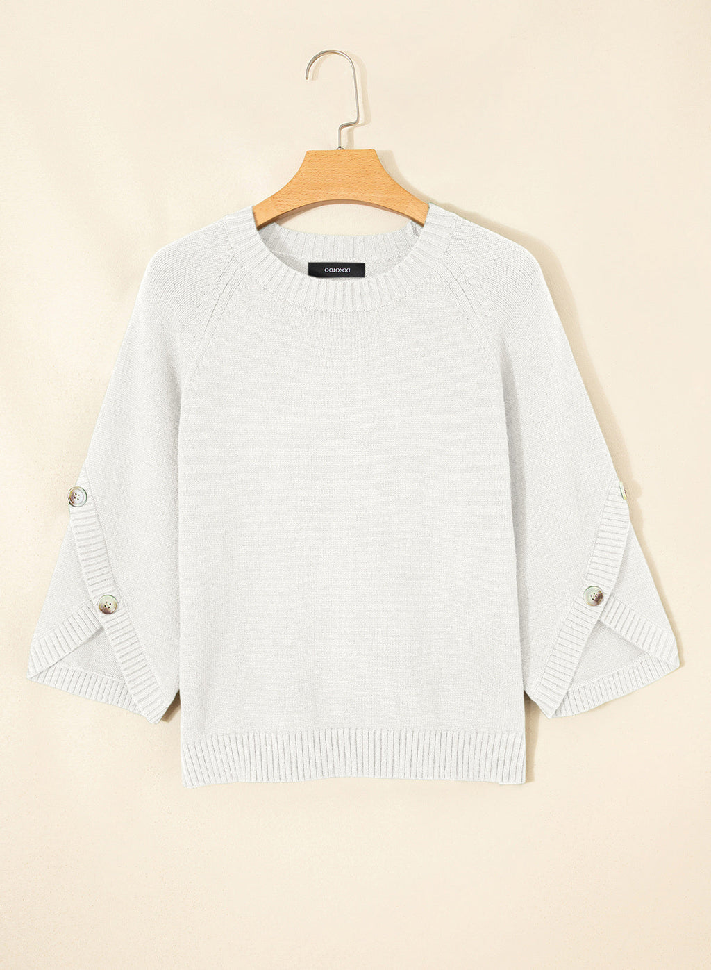 Womens Sweaters 3/4 Button Sleeve Crewneck Pullover Sweater Tops