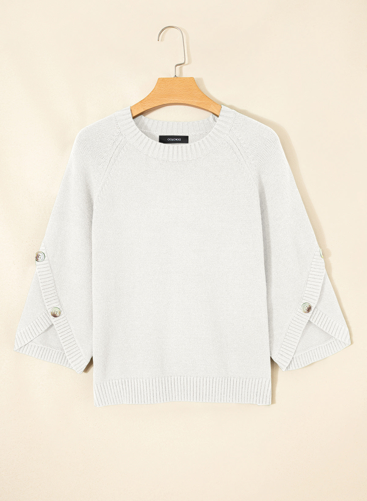 Womens Sweaters 3/4 Button Sleeve Crewneck Pullover Sweater Tops